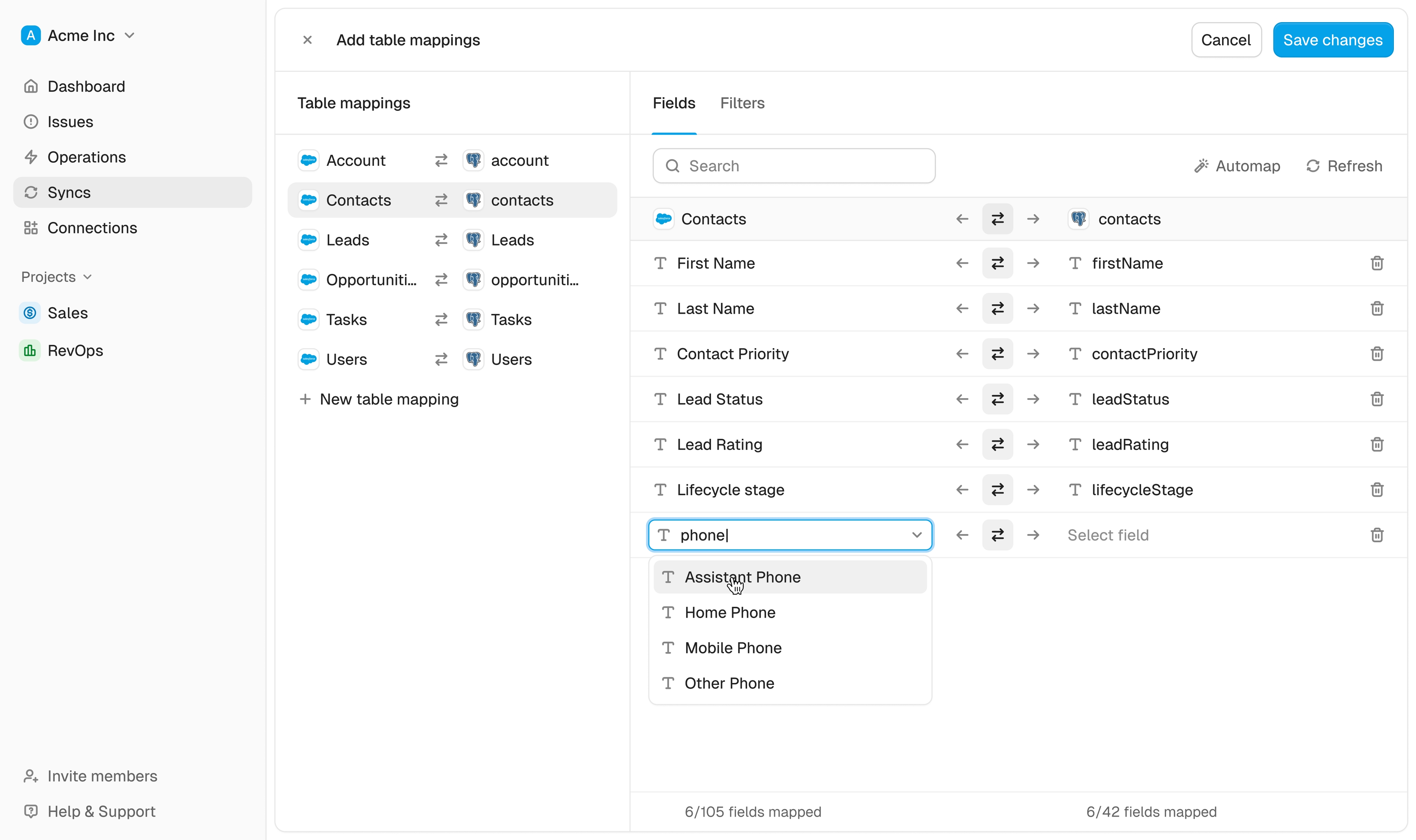 Whalesync Add Table Mappings