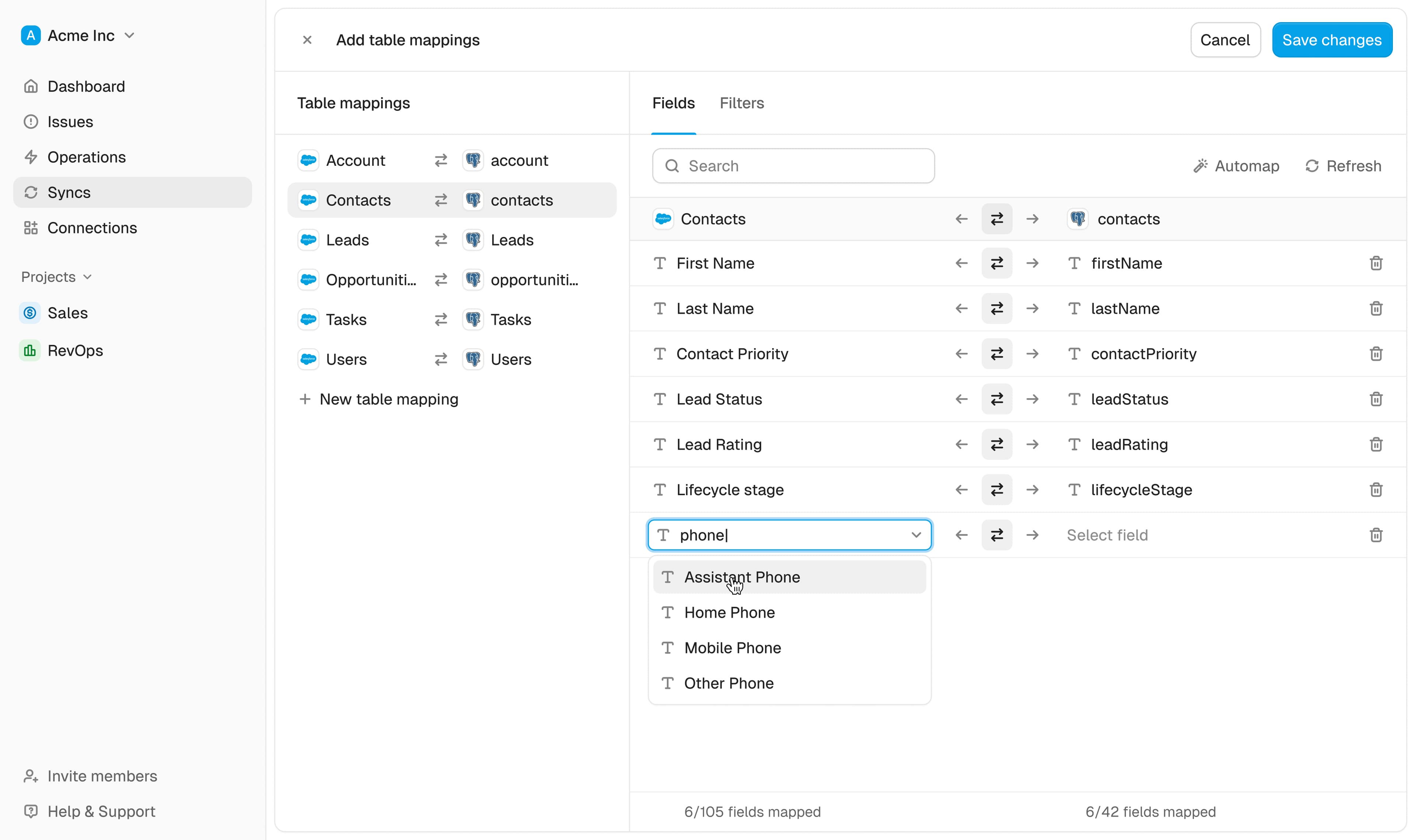 Whalesync Add Table Mappings